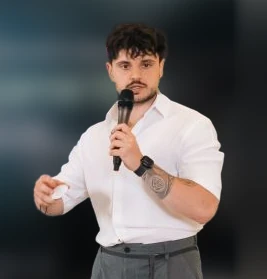 Rostyslav Chabria, founder of EthicGuard, speaking at a talk